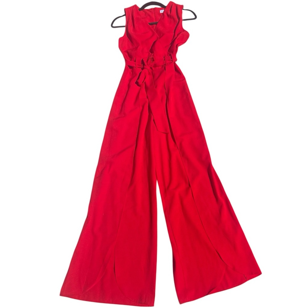 Emma & Michele Bold Red Sleeveless Tie-Waist Jumpsuit